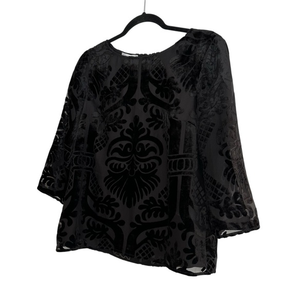 Talbots black velvet paisley burnout top with sheer arms Small - Picture 5 of 13